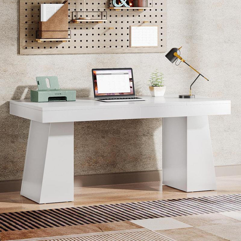 Wolbach 55 Inches Executive Desk with Double Trapezoid Base, White