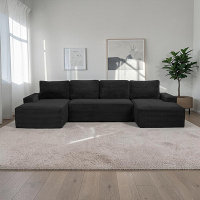 Wilroy 133"W Compressible U-Shaped Sectional Sofa, Corduroy Fabric for Living Room