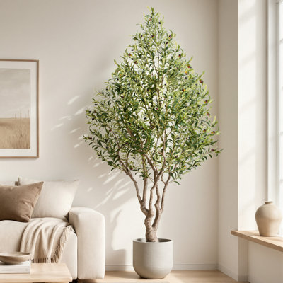 Grand olivier 8 pi - Olive artificielle en ciment noir pour décoration de maison, café et bord de mer Boho