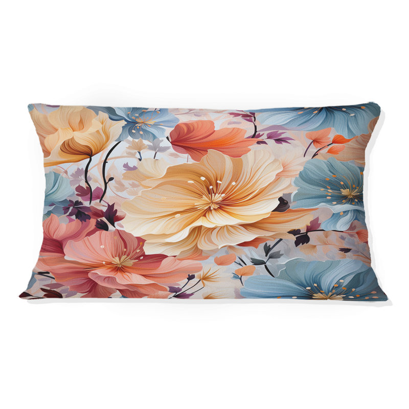 Coussin décoratif imprimé floral jaune et bleu