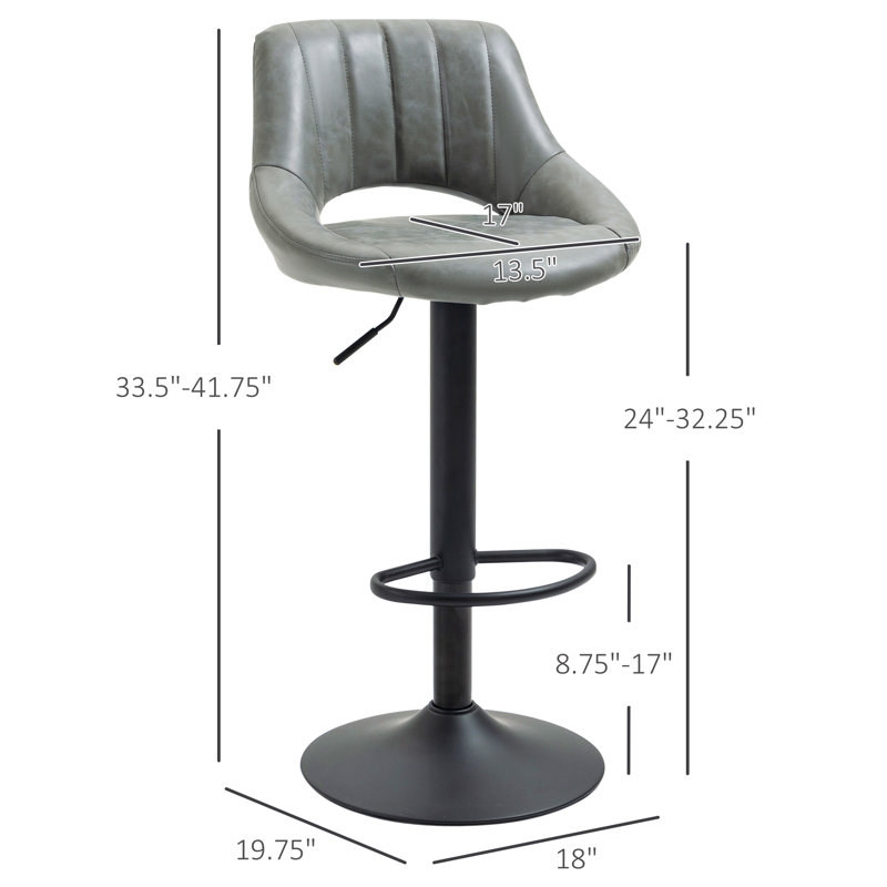 Ensemble de 2 tabourets de bar, tabourets de bar pivotants à hauteur réglable, base ronde en métal lourd et repose-pieds, gris