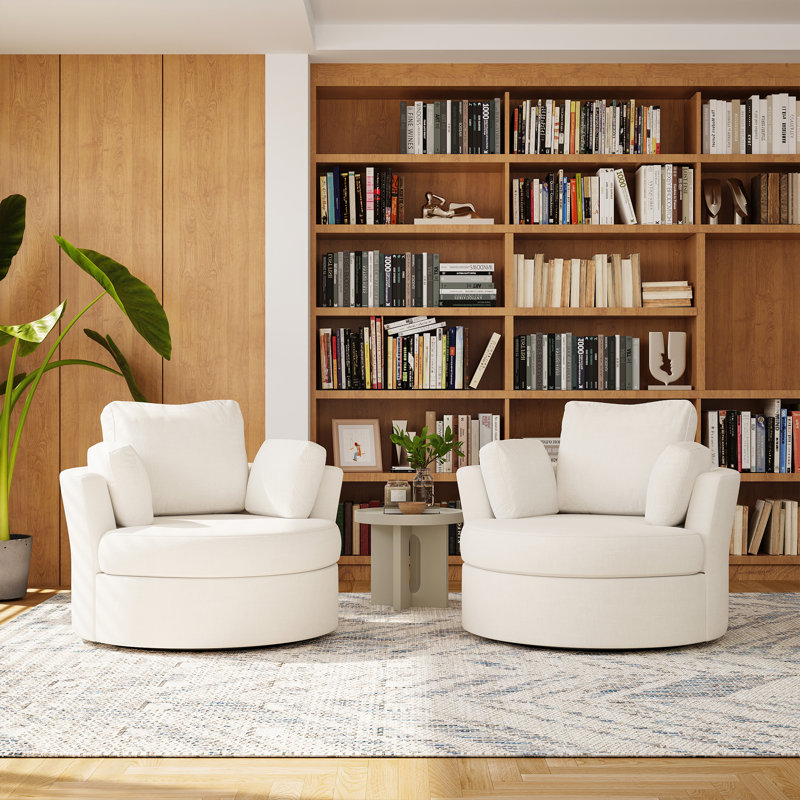 Berey Swivel Barrel Chair, Beige Polyester