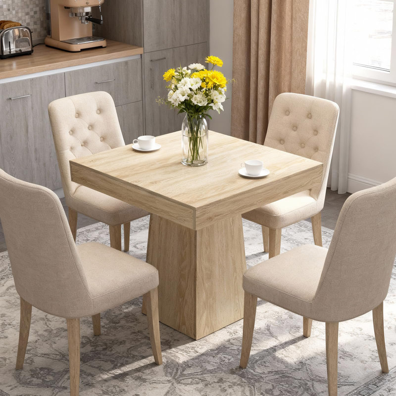 Table de salle à manger carrée peu encombrante pour 4 personnes - de style campagnard moderne avec base en piédestal en bois - Table compacte de 31,5 po idéale pour la salle à manger, le salon et les appartements