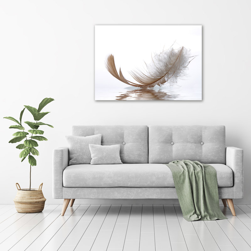 Feather On The Water - No Frame Print on Canvas