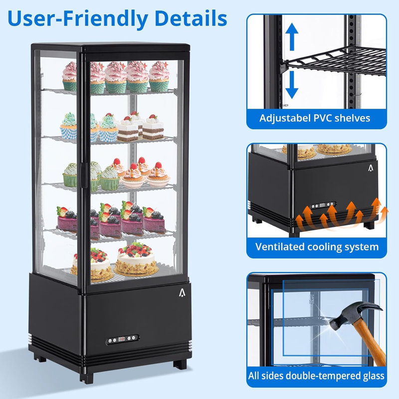 3.4 Cu Ft Commercial Cake Display Fridge, LED Pastry Case for Bakery Restaurant, Black