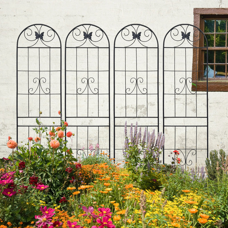 Ensemble de 4 treillis de jardin en métal 86,7 po x 19,7 po antirouille pour plantes grimpantes, support de fleurs extérieur noir