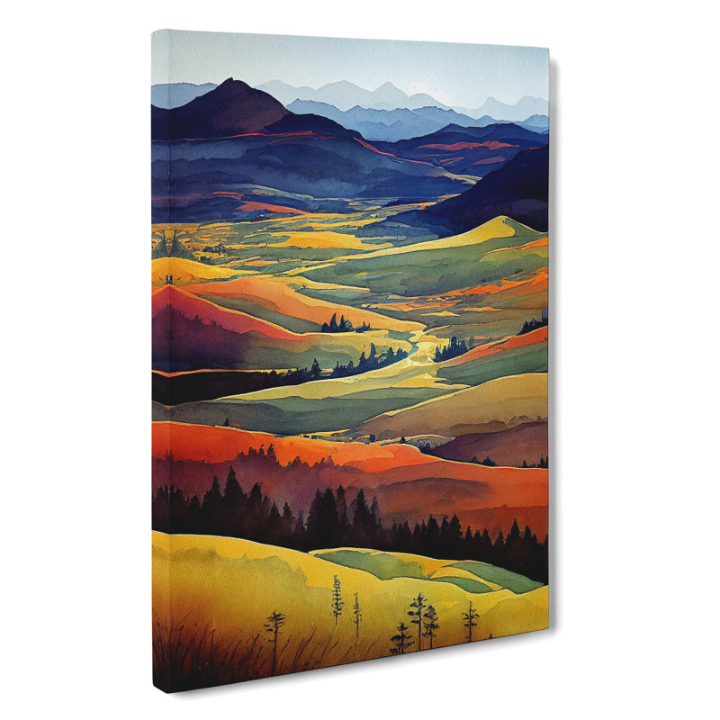 Watercolour Meadow Landscape No.4 - Wrapped Canvas, 50cm H x 35cm W x 3cm D