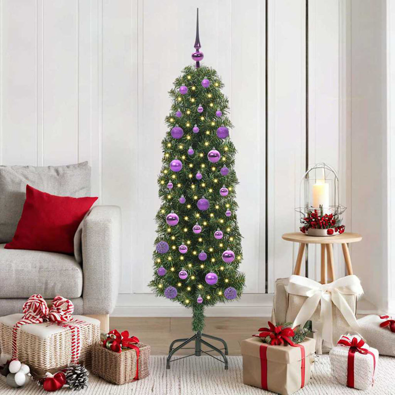 Artificial Christmas Tree with 150 LEDs with Stand, Green, 120 cm, with 150 Leds & 61 Multicolour Balls
