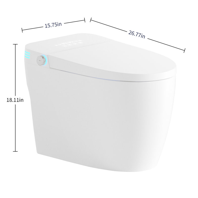 Bidet Smart Toilet, One - Piece Toilet Seat With Auto Flush And Open/Close, Heated Adjustable Temp, Warm Water Dry, Remote Control, Sensor For Automatic Cover, Multiple Wash Options Like Female Rear