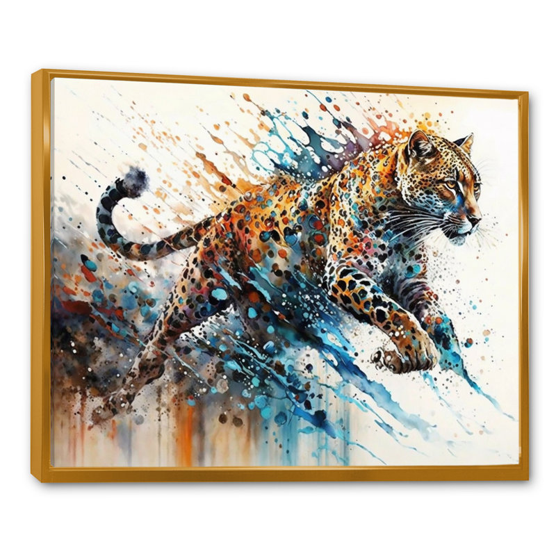 Guépard - art mural guépard, H 12 po x l 20 po x P 1 po, Cadre flottant doré