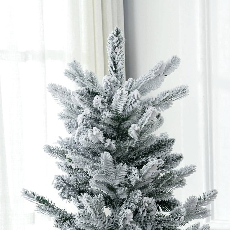 Grand arbre de Noël artificiel enneigé 6 pi avec 477 branches de neige, ouverture automatique, base en acier, vert
