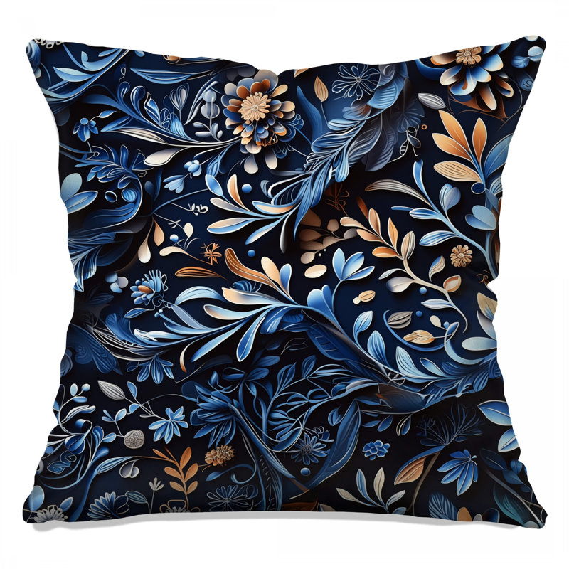 Coussins décoratifs à double face à motif floral bleu bronze, 14 X 14 pouces
