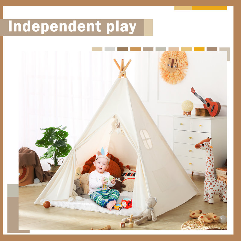 Wilwolfer Indoor/Outdoor Use Canvas Triangular Play Tent with Carrying Bag