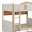 Lit superposé inspiré d'une maisonnette avec tiroirs de rangement, lit superposé en bois équipé de tablettes de rangement, lits superposés avec échelle pour maisonnette-895304286