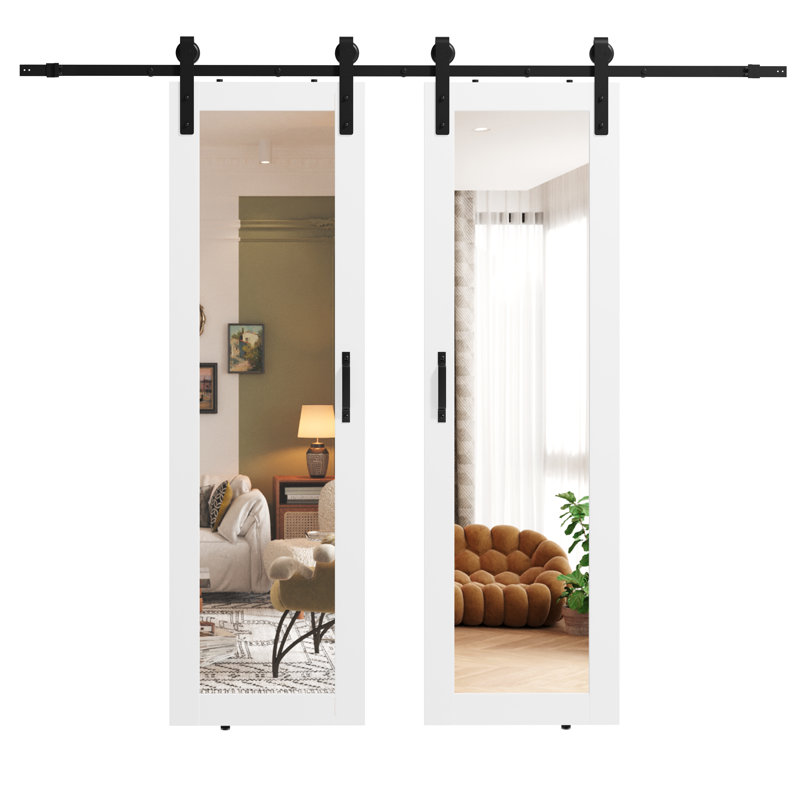 Mirror Surfaced Design - Sliding Interior Barn Door With Manufacture Wood Include Hardware, 48" x 84"