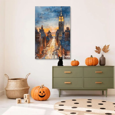 1pc Framed Kinman Painting New York City Night View, Empire State Building, Watercolor Realistic Style Decor Print Vintage Wall Poster Home Decor Perfect Gift for Modern Artwork For Bedroom Living Room