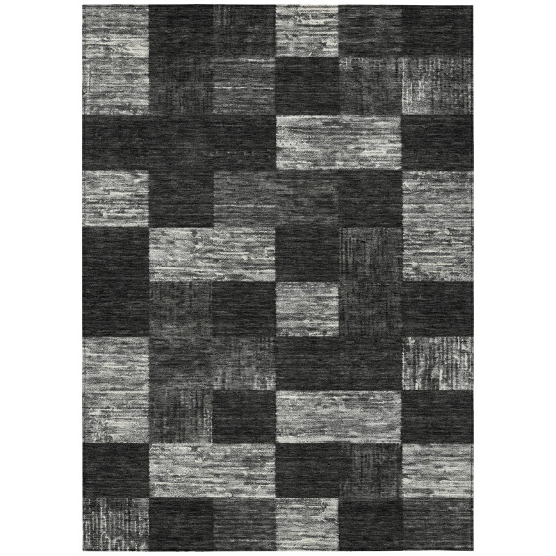 Tapis intérieur et extérieur lavable noir et gris 8 pi x 10 pi