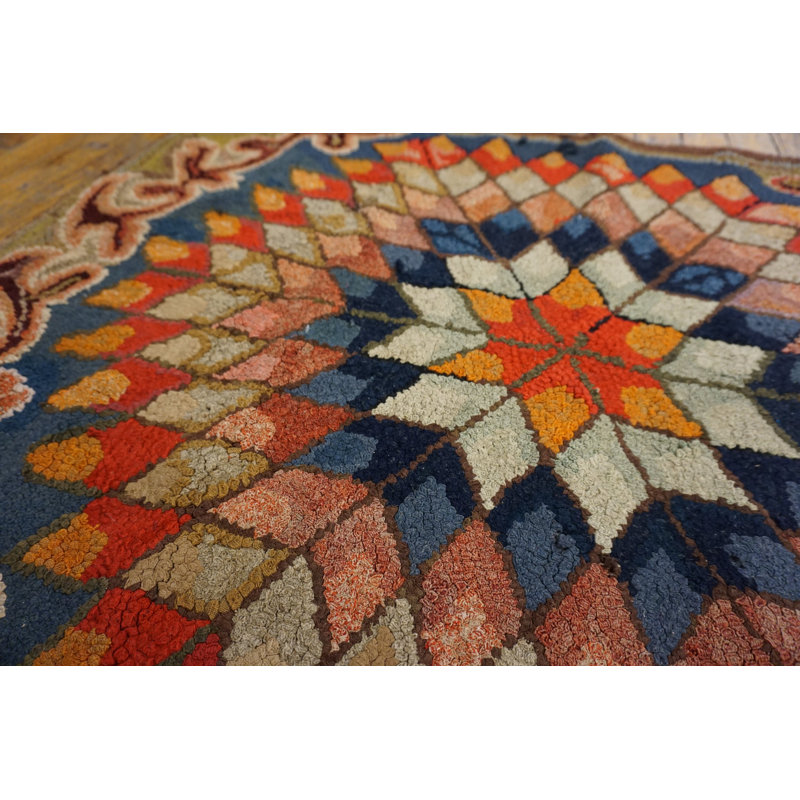 Antique American Hooked Small Scatter Size Wool & Cotton Multicolor Rug