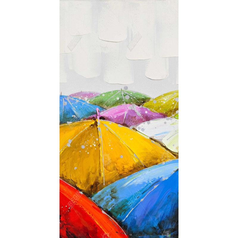 Colorful Umbrellas Under the Rain - Shapes Red Canvas Decor