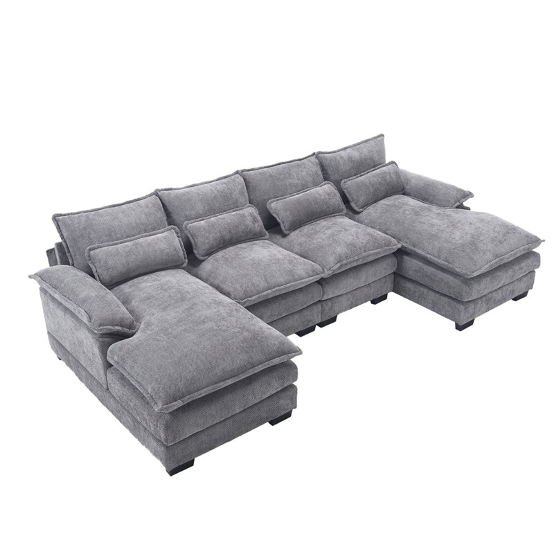 Chenille, high quality sponge filling, solid wood frame, oversized four-seater, U-shaped combination sofa, Light Grey
