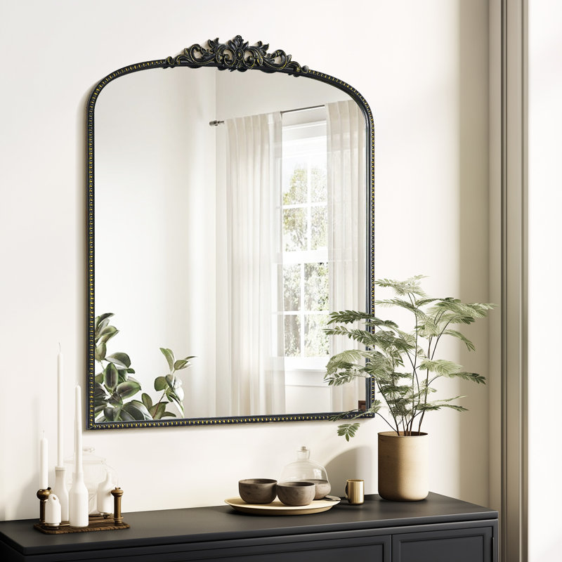 Miroir mural en verre Kiany , 36 po x 28 po, Noir