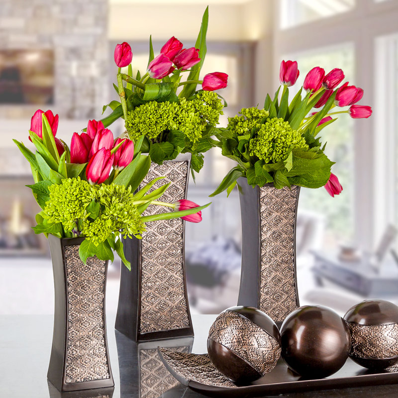 Brown Resin Decorative Tray with Orbs Set