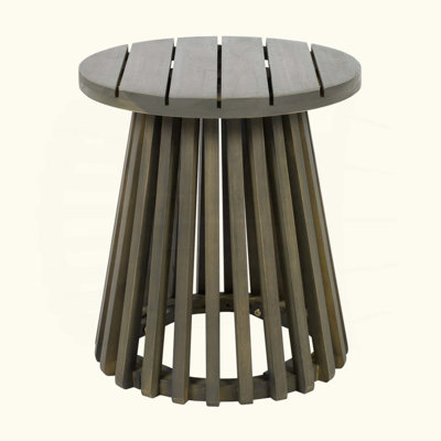 Outdoor Acacia Wood Patio Side Table, Round Coffee Table For Backyard, Lawn, Balcony