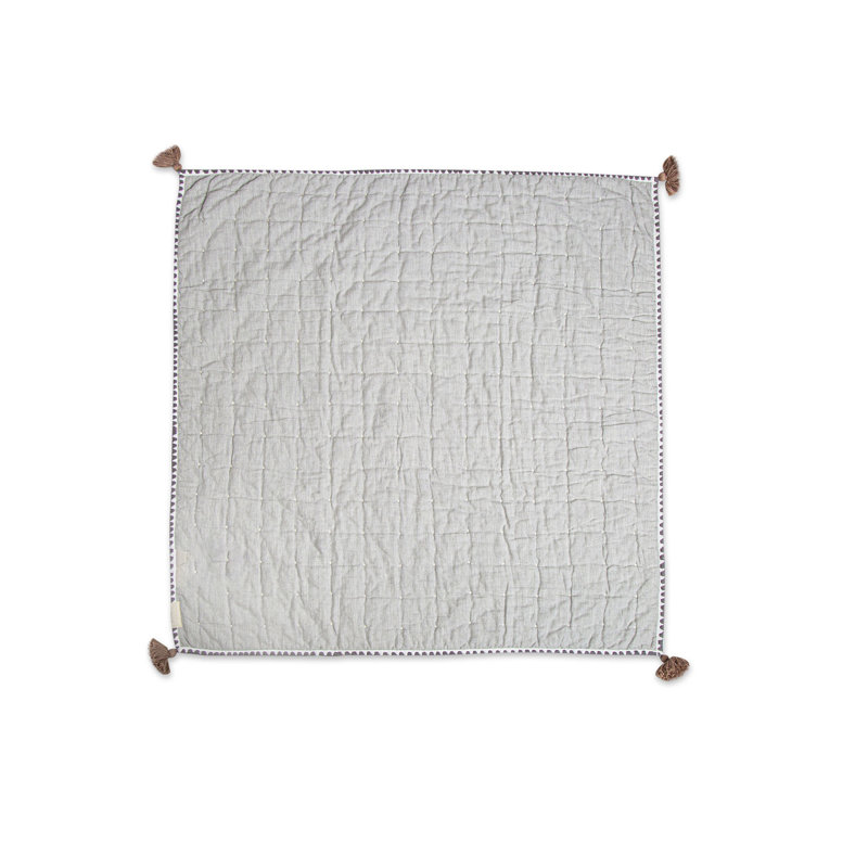 Beige Handmade 100% Cotton Baby Quilt for Baby Nursery, Crane Baby