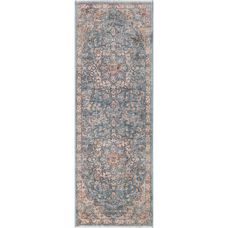 Tapis oriental bleu / rouille / ivoire Kaleigh, Tapis de couloir 2 pi x 5 pi 11 po