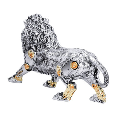 Statue d'animal et sculpture sculptée en résine peinte à la main Steampunk pour bureau personnel Lion