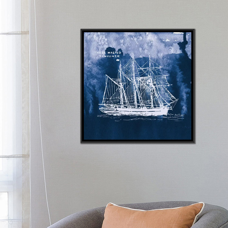 «Sailing Ships II», impression sur toile tendue, H 18 po x l 18 po x P 1,5 po, Toile encadrée noire, Pas de tapis