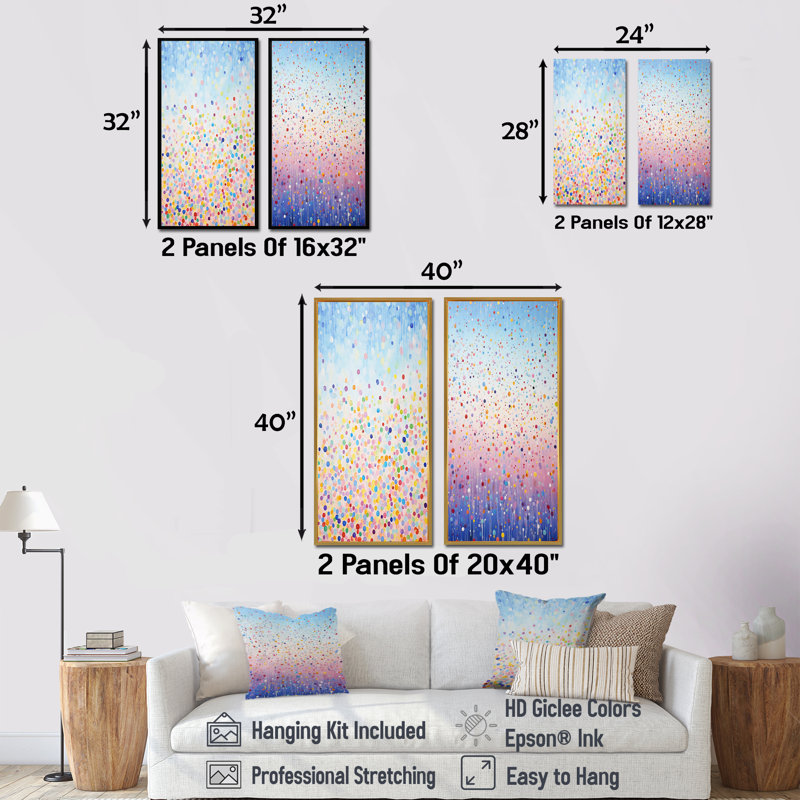Minimalisme arc-en-ciel - ensemble de 2 reproductions d'art sur toile abstraites, Cadre noir, H 32 po x l 33 po