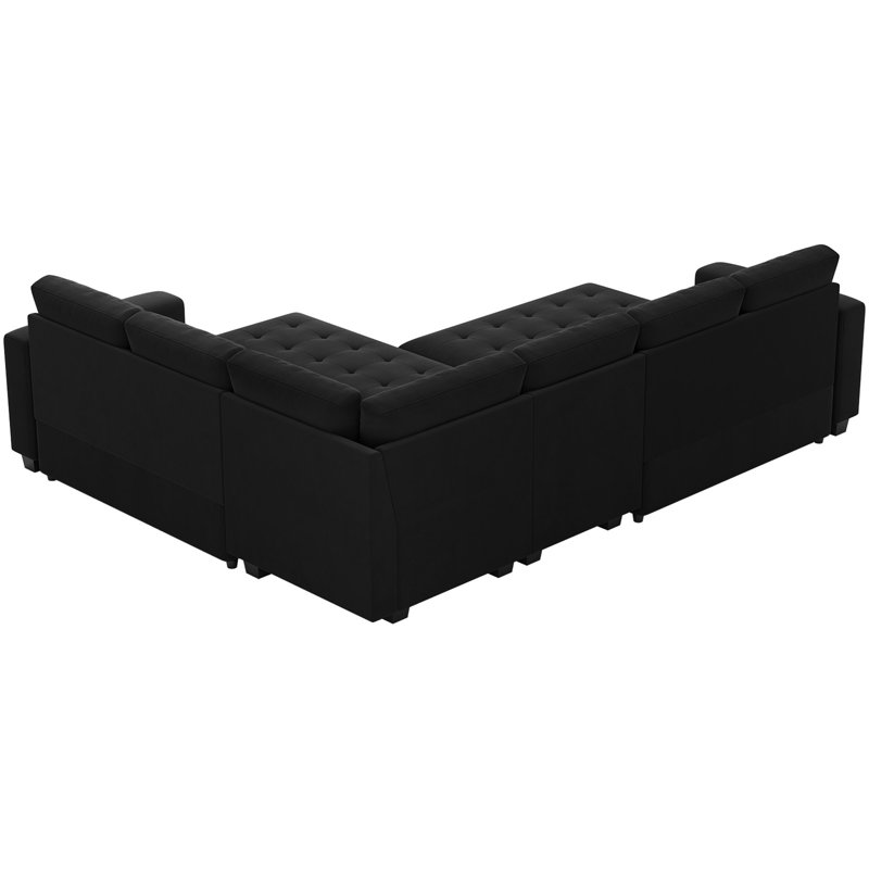 Divan-lit modulaire en L Shavera, Velours noir