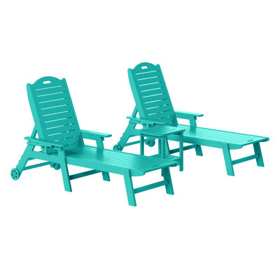 Brighton Outdoor 3-Piece Poly Reclining Chaise Set With Wheels & Cup Holder