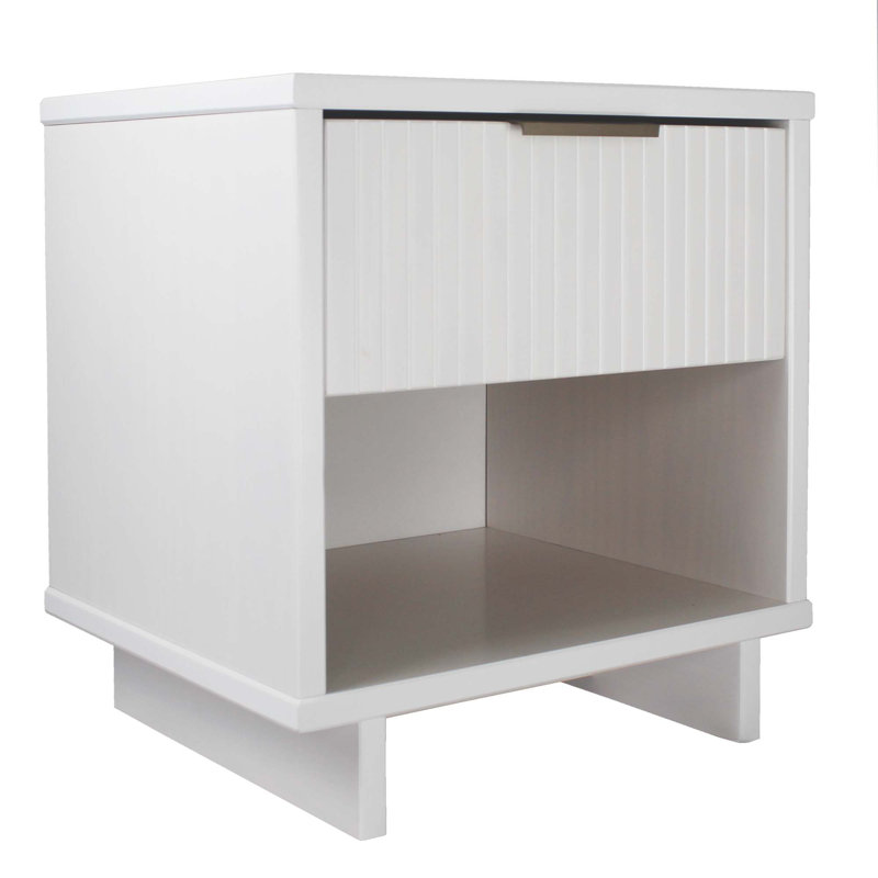 Granville 18" W Modern 1-Drawer Solid Wood Nightstand in White, White