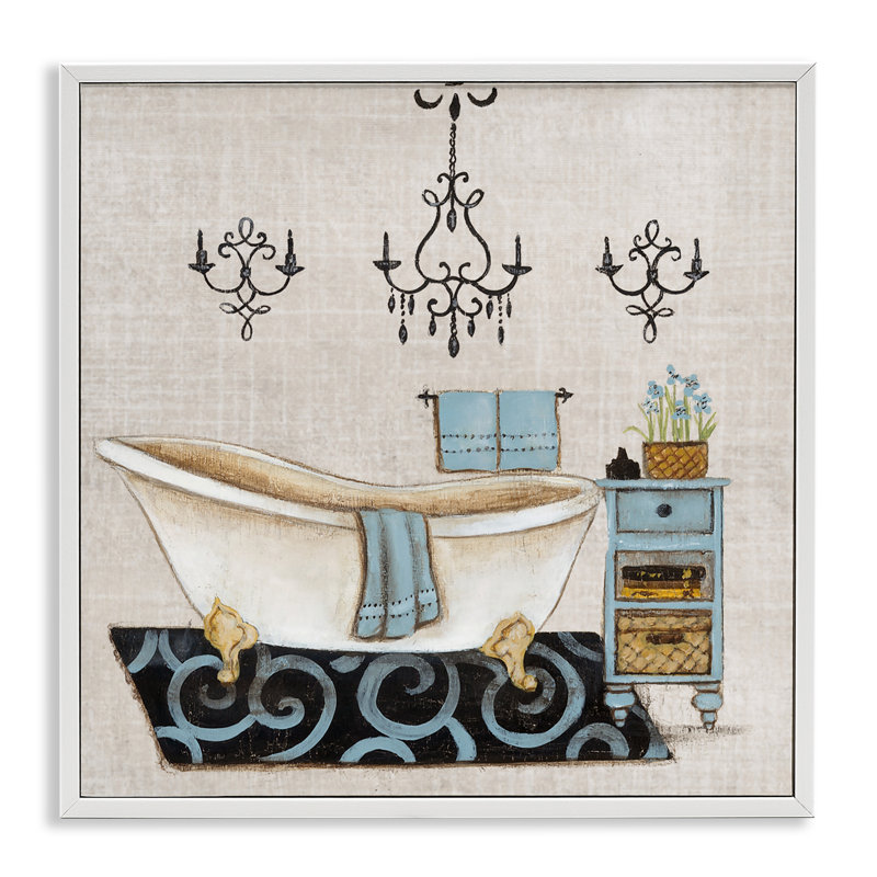 Giclée bleue encadrée, conçue par Janet Tava, H 24 po x l 24 po, Estampe numérique encadrée blanc bord de mer