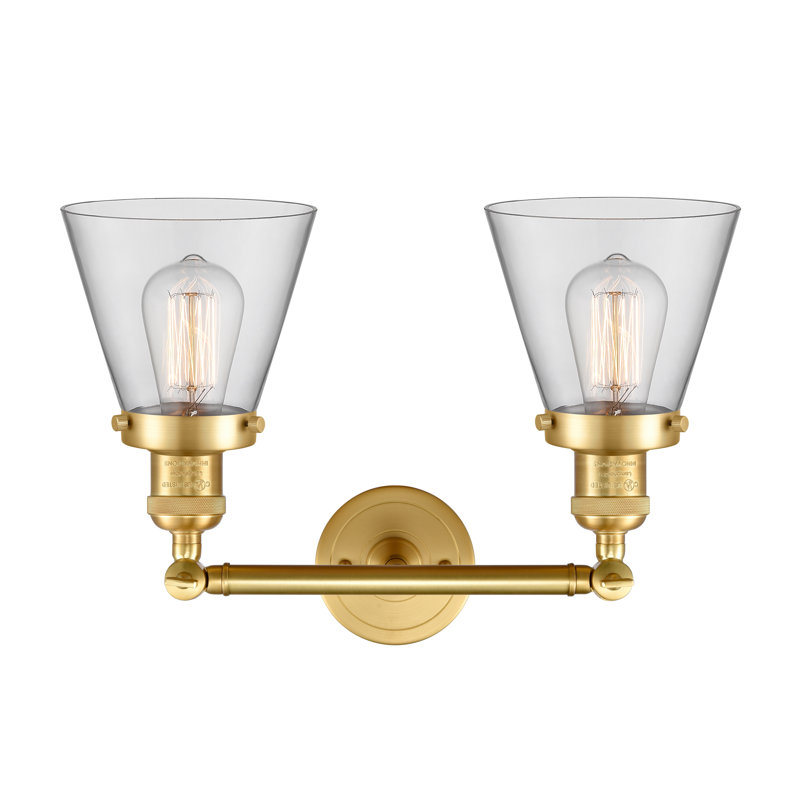 Cone 2 Light Tiltable Bath Vanity Light, 6 Watt Vinage LED Bulb, Clear, Satin Gold