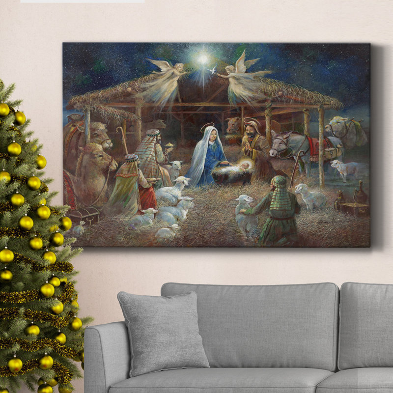 Toile tendue avec châssis de qualité supérieure The Nativité - prête à être accrochée, H 36 po x l 24 po x P 1 po