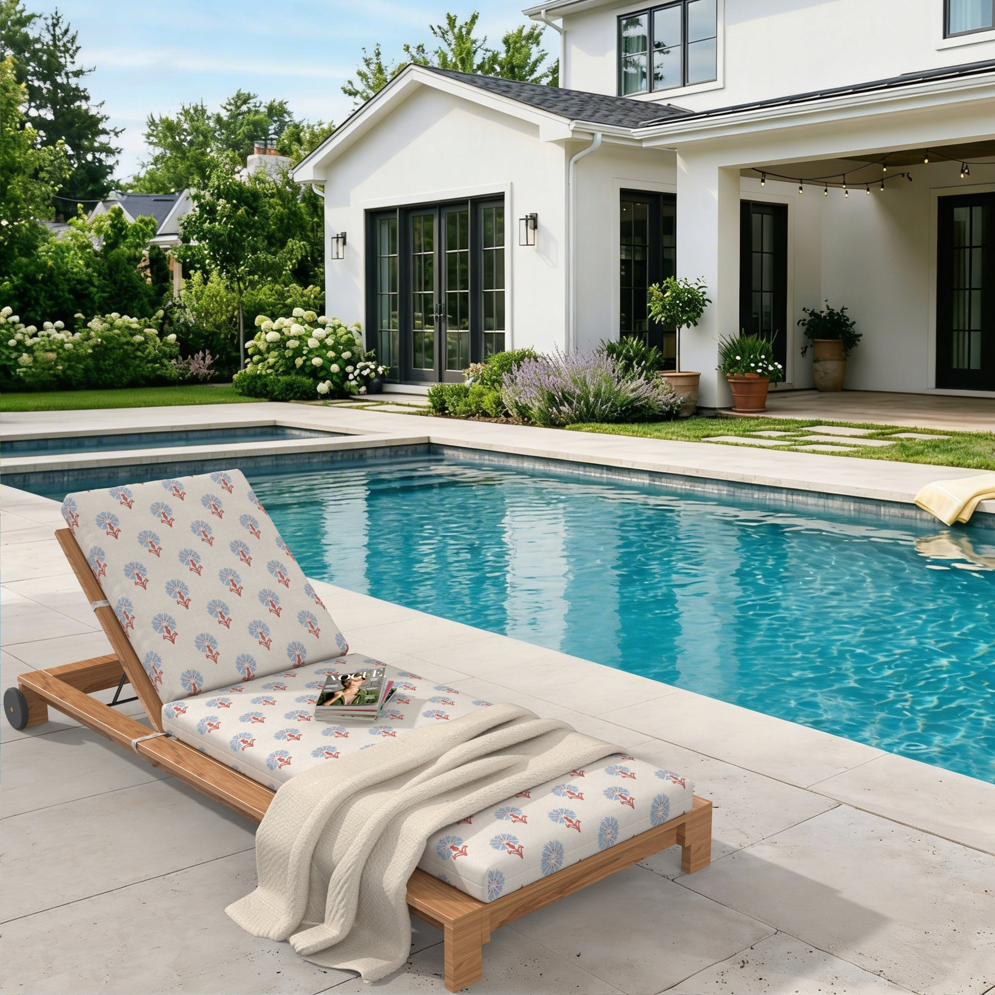 Amala Outdoor Sunbrella® Chaise Lounge Cushion, Mira Bluebell, 24.5W x 76.5D