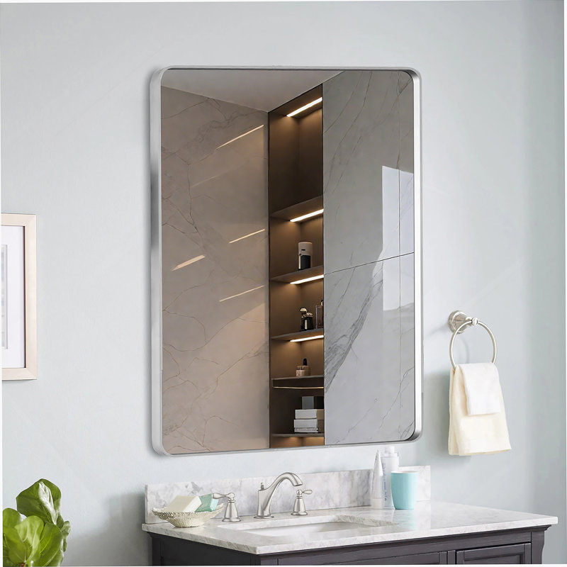 Miroir mural, miroir rectangulaire en aluminium, Doré, 30 po x 22 po