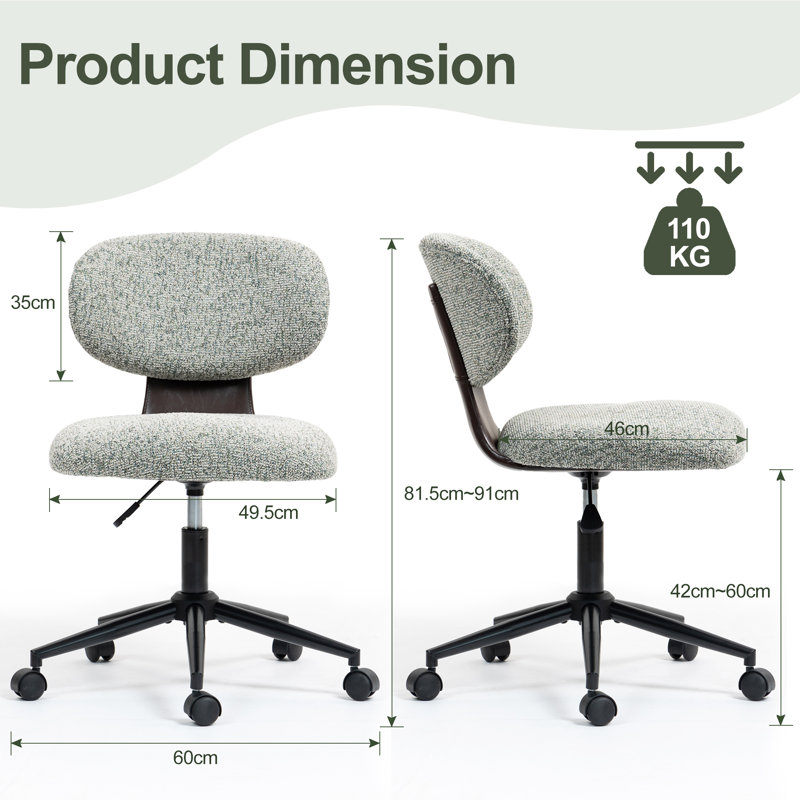 Modern Chenille Swivel Desk Office Chair, Green