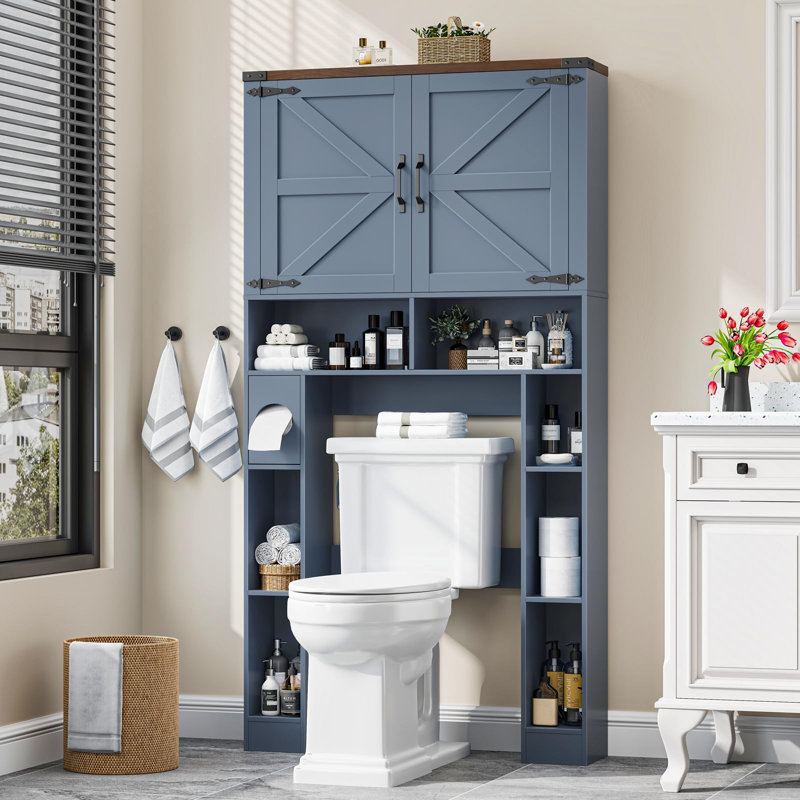 Over The Toilet Storage Cabinet With 2 Barn Doors, Blue