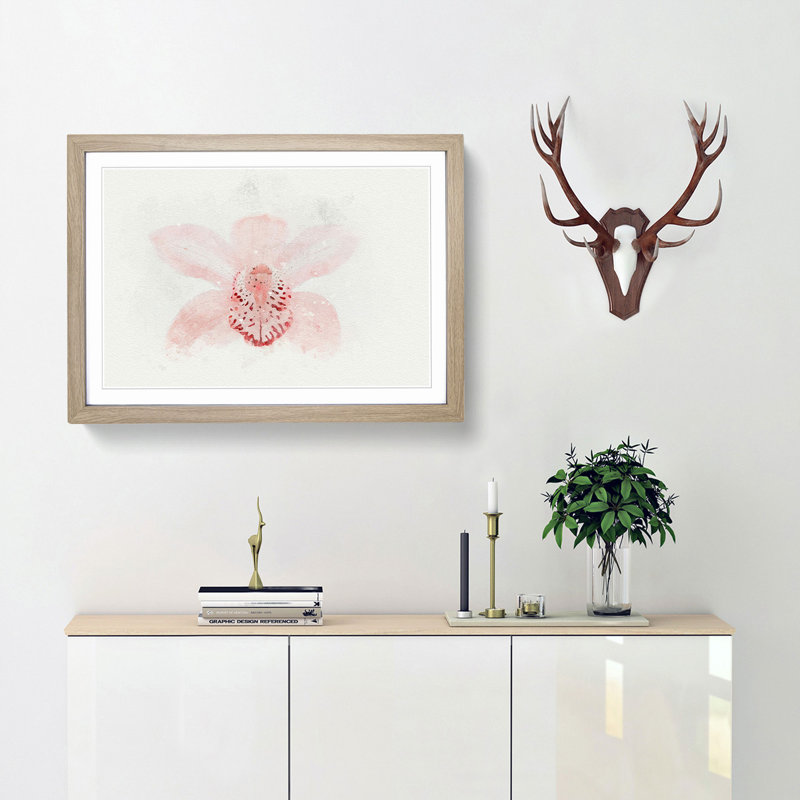 Light Pink Boat Orchid in Abstract - Picture Frame Graphic Art Print, Oak Framed, 27cm H x 36cm W x 2cm D