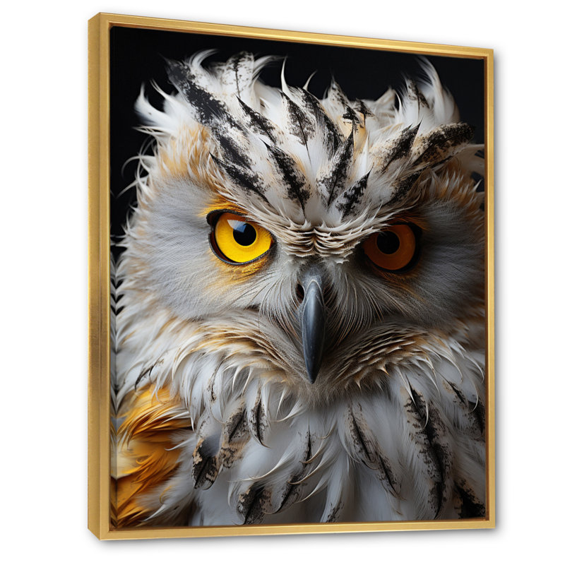 Hibou gris animal monochrome - imprimé, Cadre flottant doré, H 32 po x l 24 po x P 1 po