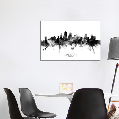 Kansas City Missouri Skyline Name Bw by Michael Tompsett - 1 Piece Wrapped Canvas Wall Art