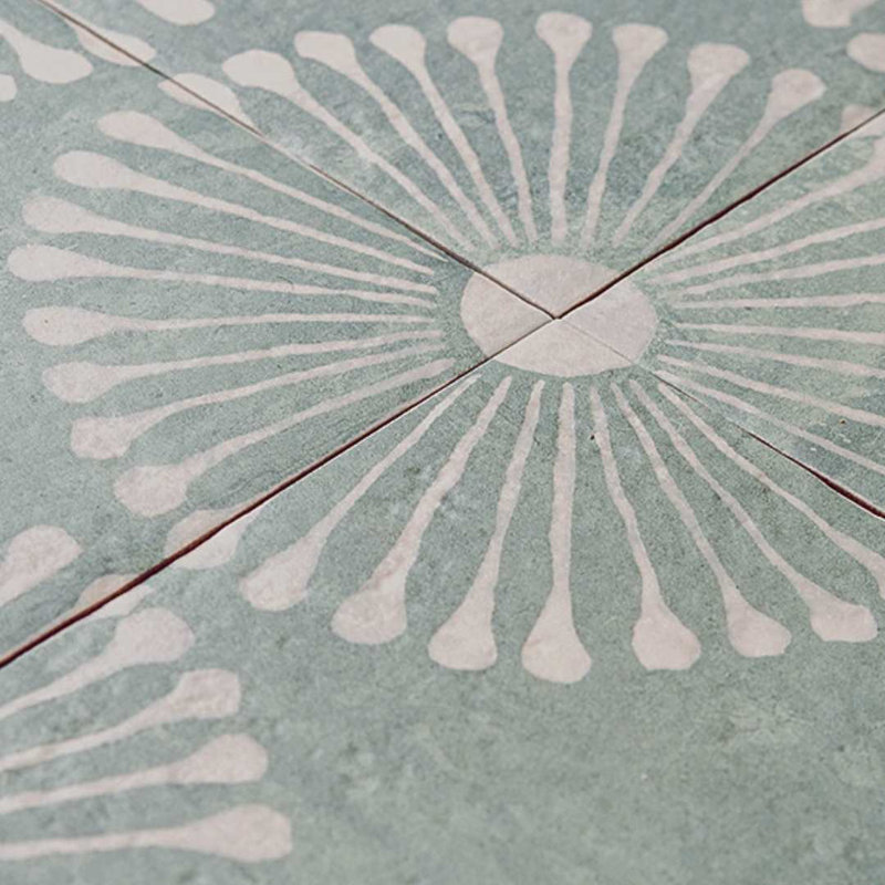 Amanecer 8" x 8" Verde Satin Porcelain Patterned Floor and Wall Tile, Green