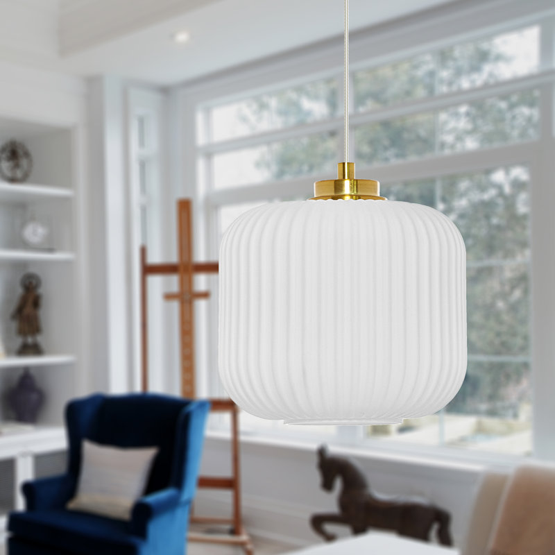 Jacobson 1-Light Ribbed Glass Pendant, White