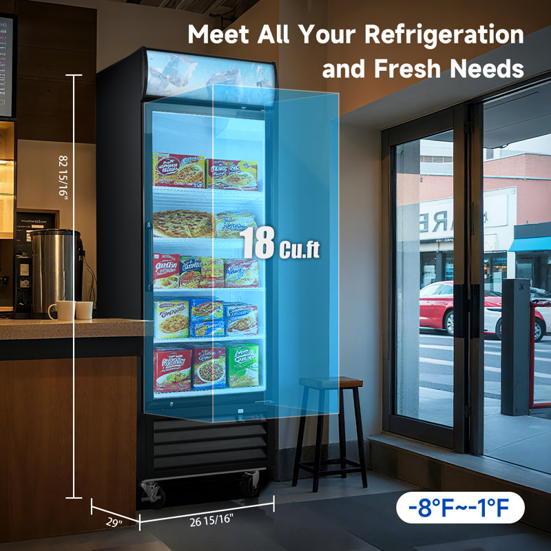 Gio 16 Cu Ft Upright Glass Door Display Freezer with LED Lighting, Digital Temperature Control and Auto Defrost