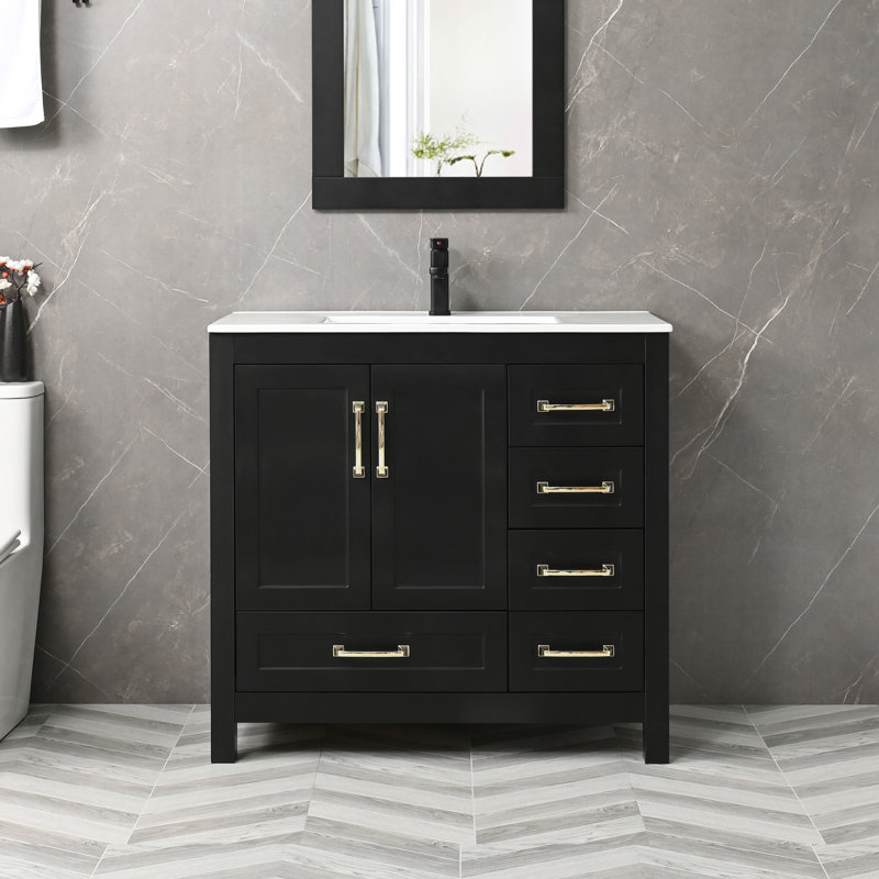 Sharee 36" Single Bathroom Vanity With Ceramic Sink Top, Water Saving Faucet, Pop Up Drain, Blue