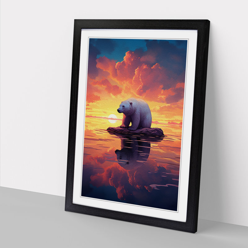 Polar Bear Romanticism No.2 1 Piece Single Picture Frame Wall Art, 34cm H x 25cm W x 2cm D, Black Framed